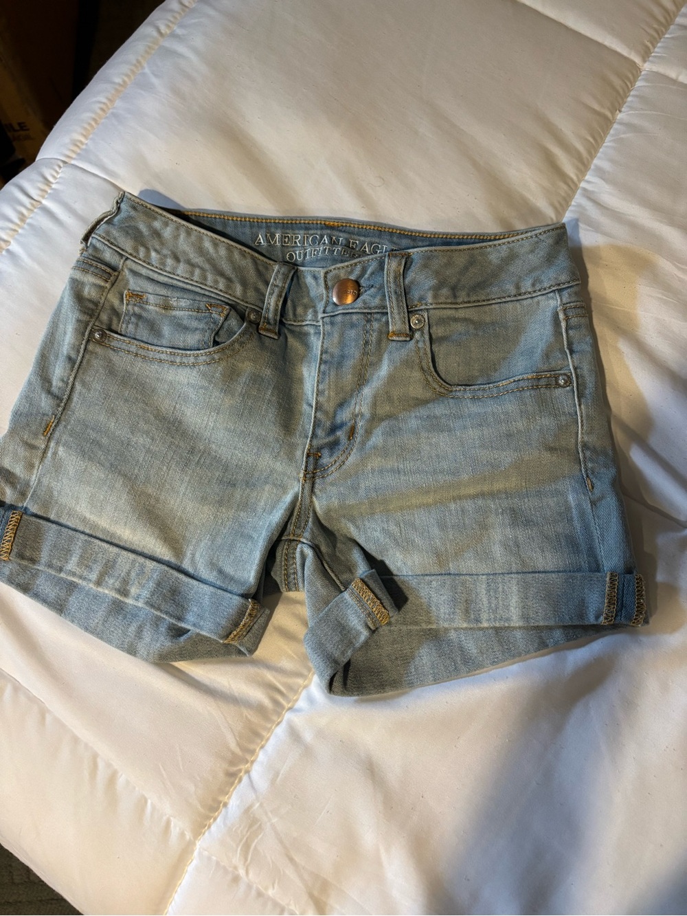 American Eagle Outfitters Light Blue Rolled Hem Denim Shorts
